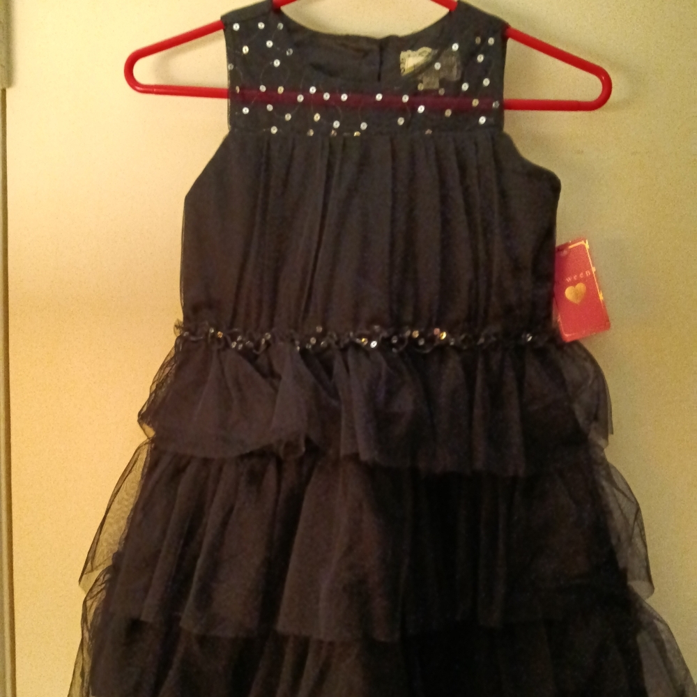 Btween Girls Dress With Hair Clip On Bow - Black Size 7